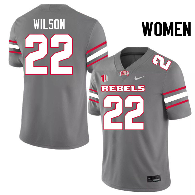 Women #22 Elijah Wilson UNLV Rebels College Football Jerseys Stitched-Grey